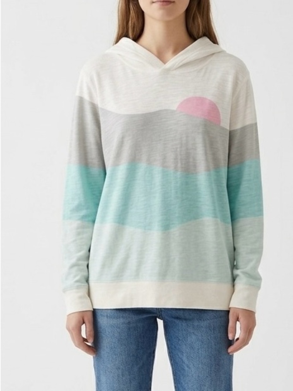 Faherty Soleil Sun & Wave Slub Hoodie Ocean Wave XL Coastal Boho
